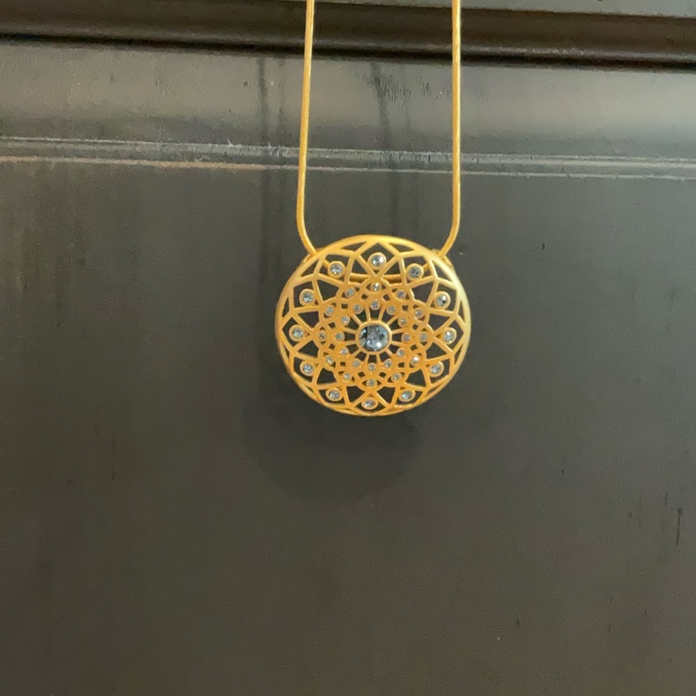 Touchstone Crystal Gold and Blue Pendant Necklace